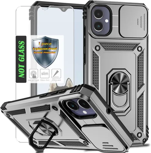 Vista 24 de Funda para Galaxy A26 con cubierta para lente de cámara, protector de pantalla HD, protección contra caídas de grado militar, soporte de anillo