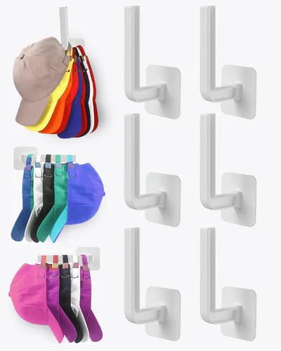 Vista 17 de Estante para sombreros para almacenamiento de sombreros (paquete de 4), organizador de sombreros multiusos, ganchos de pared de adhesivo fuerte