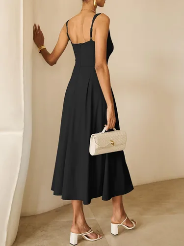 Vista 3 de ANRABESS Vestido de verano para mujer, para invitada de boda, cuello cuadrado, acampanado, sin mangas, fluido, elegante, formal, cóctel, fiesta