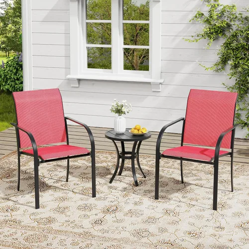 Vista 41 de VICLLAX Juego de 2 sillas de patio pequeñas para exteriores, juego de sillas apilables para patio y mesa de comedor cuadrada para porche delantero