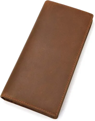 Vista 4 de Billetera larga de cuero genuino para hombre, cartera plegable grabada