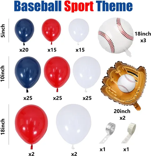 Vista 2 de VitaCraft Kit de arco de guirnalda de globos de béisbol, 136 piezas de arco de globos rojo, blanco y azul marino con guante de béisbol globo