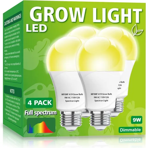 Vista 9 de Paquete de 2 bombillas LED de cultivo A19, bombilla de espectro completo para plantas, bombilla de cultivo E26 de 9 W que reemplaza hasta 80 W, luz