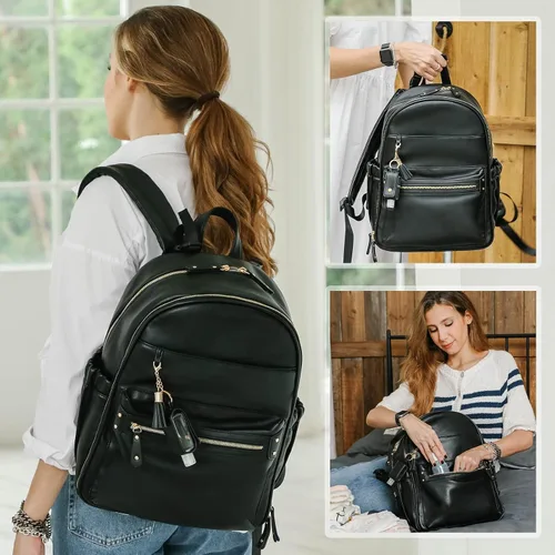 Vista 8 de miss fong Bolsa de pañales de cuero para pañales, bolsa de pañales de gran capacidad, bolsa de hospital, bolsa de pañales para bebé con cambiador