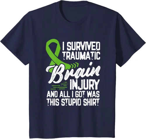 Vista 55 de Camiseta traumática con cinta verde para concienciación de lesiones cerebrales traumáticas I survived TBI, Negro, S