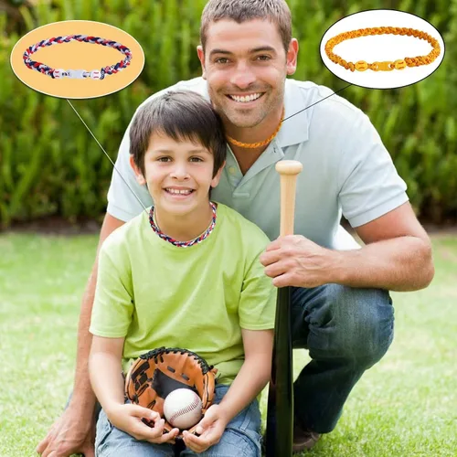 Vista 6 de Collar de béisbol de 18 pulgadas, regalos de goteo de béisbol, collares deportivos de tres trenzas, collares de titanio Tornado de cuerda deportiva