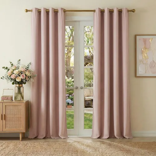 Vista 18 de NICETOWN Cortinas de terciopelo beige 100% opacas de 84 pulgadas de largo, 52 pulgadas de ancho, 2 paneles para dormitorio y sala de estar, cortinas