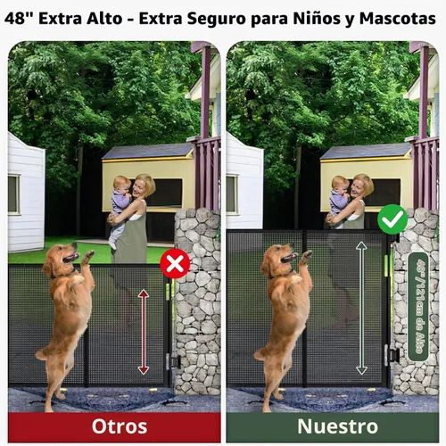 Vista 4 de Puertas retráctiles de 200 pulgadas para bebés, puertas extra anchas para perros, puerta de 48 pulgadas extra alta para mascotas, puerta retráctil