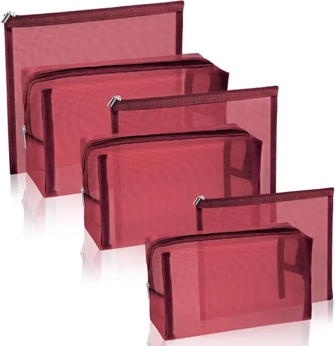 Vista 12 de 6 bolsas de maquillaje de malla, bolsa de cosméticos de malla, portátil, organizador de viaje, bolsa con cremallera, bolsas de maquillaje