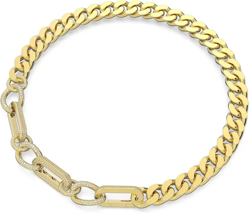 Vista 2 de Swarovski Collar Dextera, declaración, eslabones mixtos, blanco, acabado dorado, Cristal, Cristal