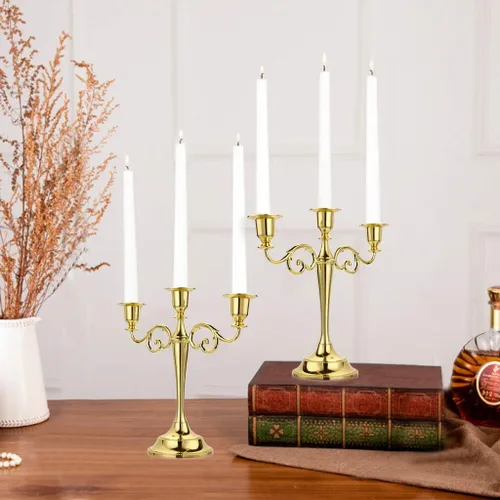 Vista 6 de OwnMy Candelabro de 3 Brazos de Metal Portavelas Plateado Europeo Elegante Portavelas para Boda, Mesa de Comedor, Navidad, Fiesta, Decoración