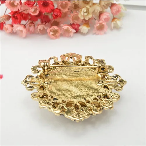 Vista 7 de Broche de perlas de diamantes de imitación vintage, tono dorado, vintage, barroco, rectangular, de cristal, perla, estilo victoriano, bohemio