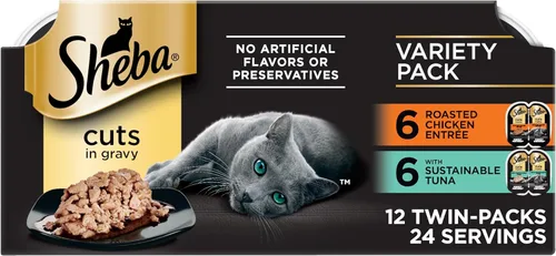 Vista 11 de Sheba SHEBA PERFECT PORTIONS Comida suave y húmeda para gatos Cortes en salsa Paquete de variedad de plato principal de atún y pollo asado, (6) 2.6