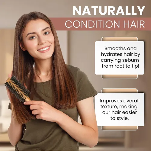 Vista 3 de SHASH Cepillo redondo de cerdas de jabalí, fabricado en Alemania, da volumen y revitaliza tu cabello con resultados más suaves y suaves