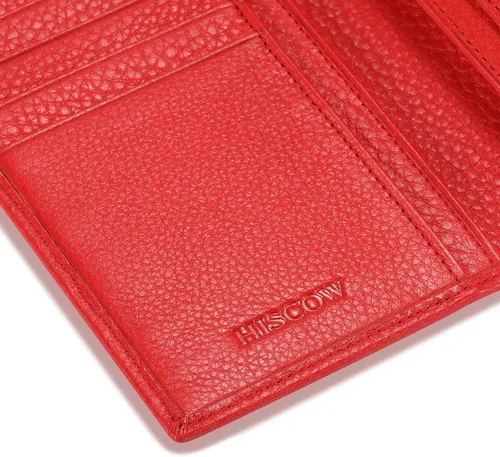 Vista 9 de HISCOW Cartera larga plegable con 15 ranuras para tarjetas de crédito piel de becerro italiana Rojo