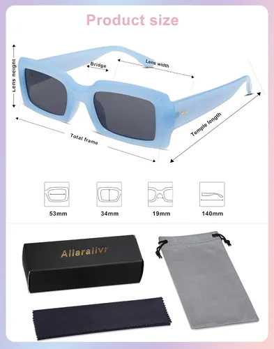 Vista 5 de Allarallvr Gafas de sol rectangulares de moda para mujeres y hombres persianas cuadradas vintage de los años 90 marco grueso gafas de sol nude