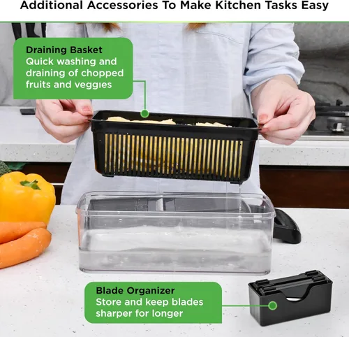 Vista 6 de PrepNaturals Picador de verduras con recipiente, picador de verduras, picador de alimentos y picador de cebolla, cortador de mandolina para cocina