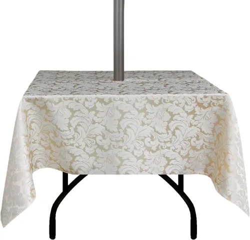 Vista 18 de Stripe Outdoor Tablecloth Water Resistant Polyester Fabric Table Cover with Zipper Umbrella Hole for Garden Patio Tabletop 60x84inch Rectangle,Black