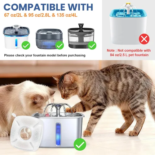 Vista 2 de Paquete de 8 filtros de repuesto para fuente de agua para gatos, 4 filtros de fuente para gatos y 4 esponjas de prefiltro para 95 oz/2.8 L, 135 oz/4