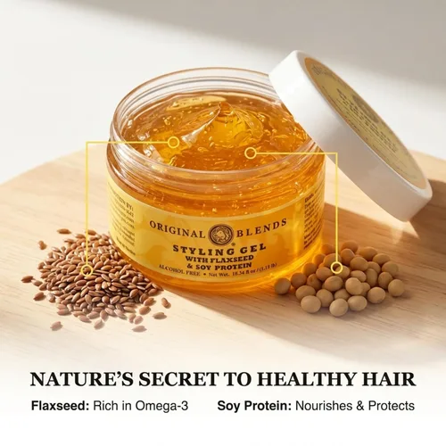 Vista 3 de Original Blends - Gel de peinado natural para el cabello con linaza y proteína de soja, sin descamación, fijación firme o ligera para todo
