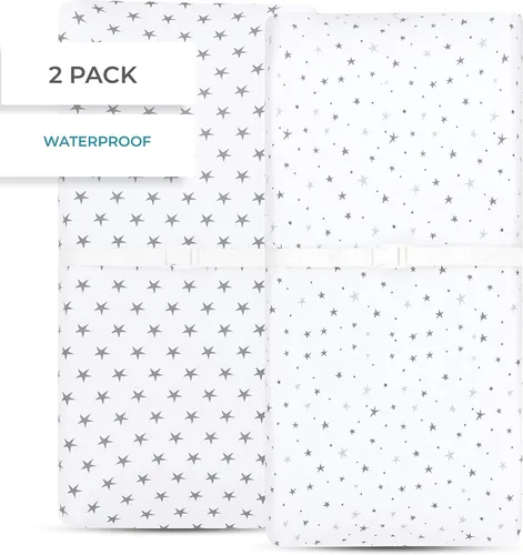 Vista 4 de Ely's & Co. Funda impermeable para cambiador, juego de 2 sábanas para bebé, 100% algodón, sábanas de algodón de punto jersey con forro impermeable