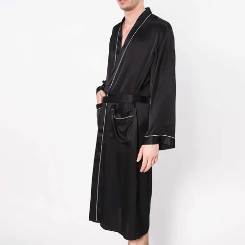Vista 3 de Bata de baño de seda real para hombre, bata de baño ligera de lujo para hombre, de manga larga, seda de morera