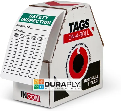 Vista 2 de INCOM Etiquetas de inspección de fabricación en rollo, inspección de seguridad, stock DuraPly™ de alta resistencia, impermeable y resistente al