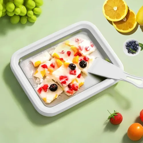 Vista 2 de Máquina para hacer helados enrollados, sartén para puntos dulces, plato frío instantáneo, ideal para hacer helado enrollado, suave para servir