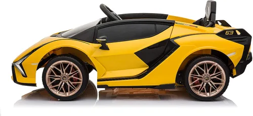 Vista 2 de BEST RIDE ON CARS, Lamborghini Sian - Coche de 12 V para niños, amarillo, con luces LED, bocina, puertas hidráulicas y cinturón de seguridad