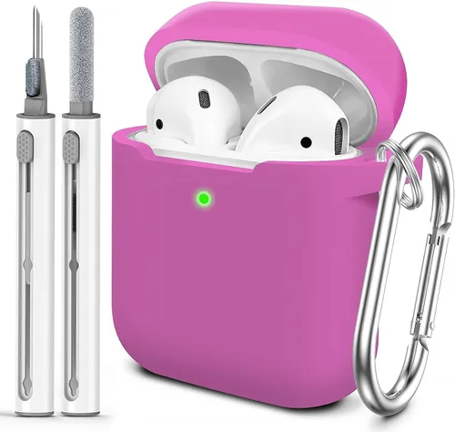 Vista 18 de Funda Protectora para AirPods 1/2, viene con kit de limpieza, funda protectora de silicona suave con hebilla, compatible con estuche de carga