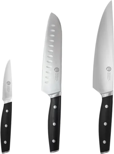 Vista 11 de MasterChef Cuchillo para pan de 33 cm con hoja de acero inoxidable de alto carbono y mangos triples remachados, cuchillo de cocina profesional