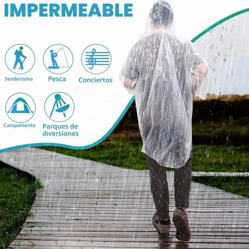 Vista 5 de 200 Ponchos de lluvia desechables para adultos, poncho de lluvia de emergencia a granel, transparente, impermeable, desechable, envuelto