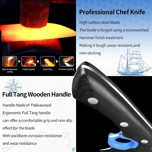 Vista 3 de XYJ Auténtico desde 1986, cuchillo de carnicero grande y resistente, cuchillo de chef serbio con estuche, cuchillo de cocina para vegetales