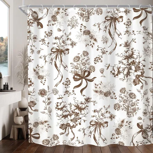 Vista 15 de MESHELLY Cortina de ducha con lazo rosa 72Wx72H Beige Femenino Lindo para B-rosa Blanco