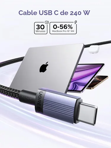 Vista 2 de UGREEN - Cable USB C de 240 W, 2 unidades, carga rápida para portátiles