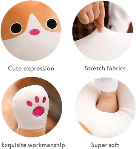 Vista 2 de Almohada larga de felpa de gato, suave, peluche, diseño de animales