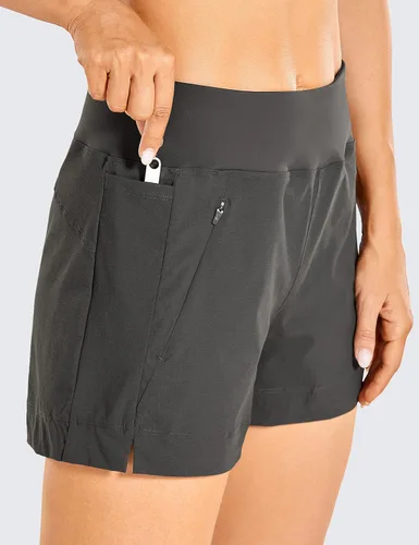 Vista 3 de CRZ YOGA Pantalones cortos de senderismo ligeros de tiro medio para mujer, 4 pulgadas, elásticos, atléticos, de verano, viajes, al aire libre