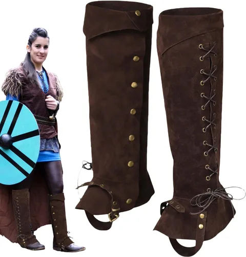Vista 8 de Fundas para botas de pirata, envolturas de cuero artificial para patas vikingas, protectores de piernas de caballero duraderos, cubiertas de patas