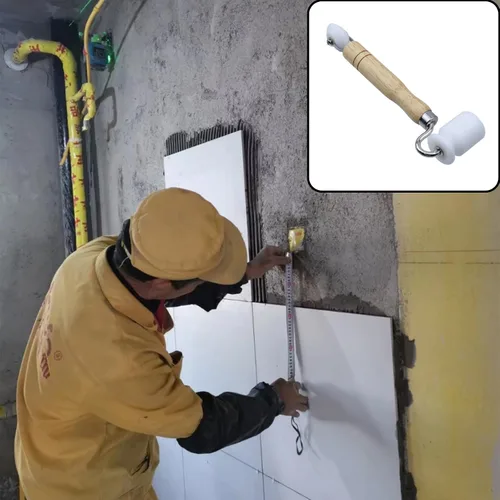 Vista 6 de Rodillo de costura de nailon de doble extremo con mango de madera, herramienta de rodillo de papel tapiz para construcción, amortiguamiento