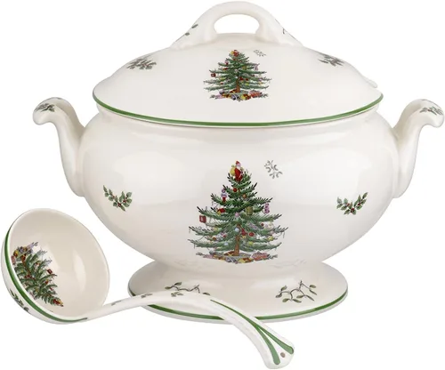 Vista 13 de Spode Cesta de Pan Ovalada Christmas Tree, Cuenco con Asa de 12 Pulgadas para Frutas, Pan, Galletas - Regalo de Porcelana, Vajilla Navideña y Plato