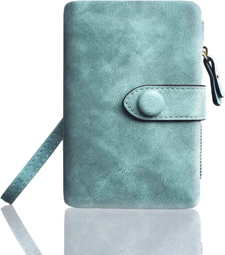 Vista 4 de AOXONEL Cartera pequeña de cuero plegable para mujer, con bloqueo Rfid, con tarjetero y ventana de identificación, monedero