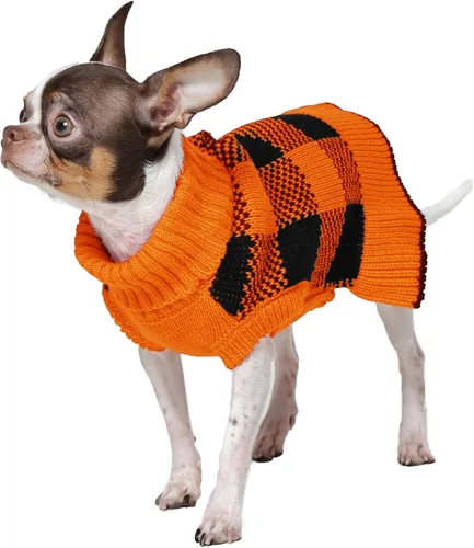 Vista 8 de QBLEEV Suéter navideño clásico a cuadros para perro, suéter elástico cálido con agujero para correa, suéteres de Navidad de cuello alto