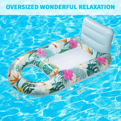 Vista 7 de Inflatable Pool Floats Adult - Pool Floaties Pool Lounger Raft for Adults Heavy Duty Water Pool Float with Cup Holder Backrest Swimming Pool