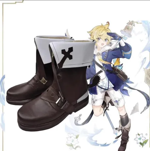 Vista 3 de COSGOGO Genshin Impact Mika - Zapatos de cosplay para Halloween, carnaval, fiesta, hombres y mujeres, anime cosplay, zapatos de juego de rol
