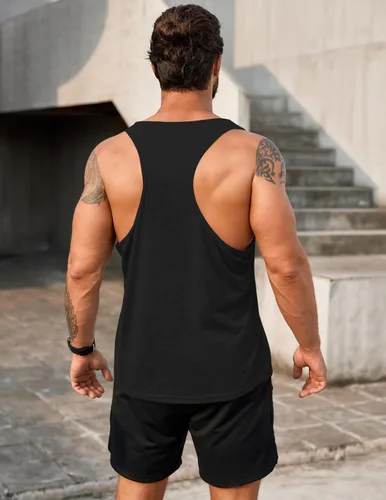 Vista 3 de COOFANDY Camisetas sin mangas para hombre, paquete de 3 camisetas sin mangas para gimnasio, espalda en Y, muscular, fisicoculturismo, camisetas sin