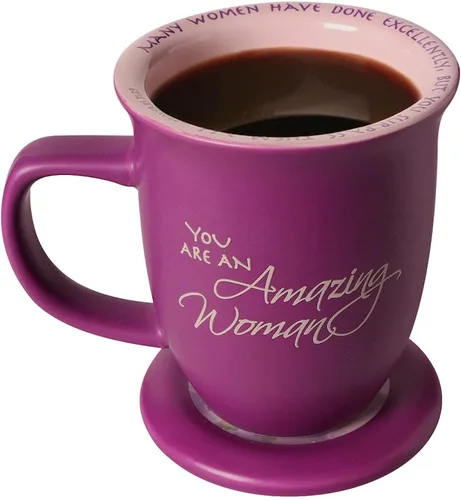 Vista 3 de Amazing Woman - Taza y portavasos, tapa de cerámica, taza grande de café o té de 14 onzas, color morado oscuro