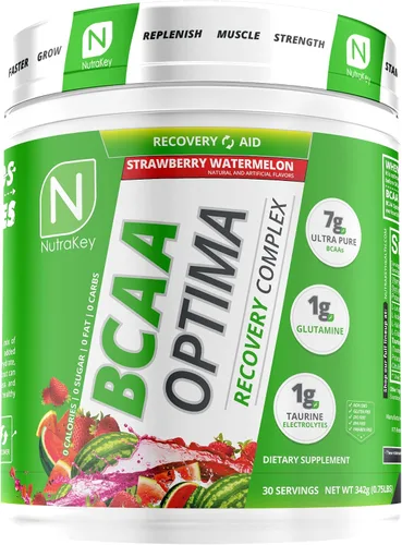 Vista 4 de NutraKey BCAA Optima - Complejo de recuperación post entrenamiento, sin azúcar, sin carbohidratos, ayuda de recuperación, frambuesa azul Complejo