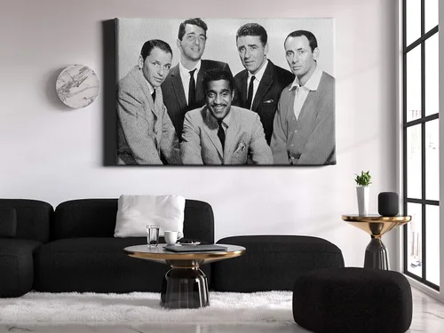 Vista 4 de Rat Pack Poster Black and White Group Canvas Wall Art Home Decor Framed Art (18"x12" Stretched on Wood)