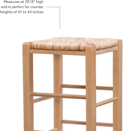 Vista 12 de Linon Asiento de hierba marina tejida natural, juego de 2 taburetes Augustus sin espalda, altura de barra