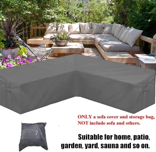 Vista 6 de Funda de sofá seccional para muebles de patio, color gris, resistente a la intemperie, resistente a la intemperie, 420D, Oxford, para exteriores